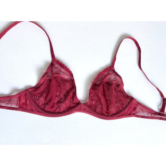 Intimately Free People Bra 36C Floral Lace Triangle Underwire Mesh Sheer Red - Picture 9 of 10